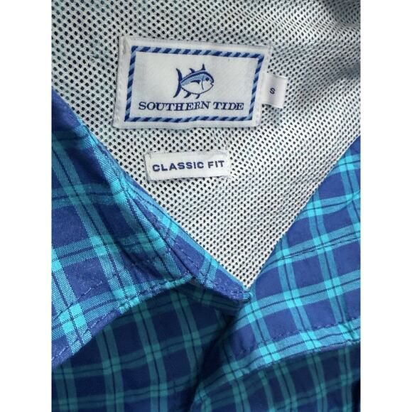 Southern Tide Classic Fit Cool Breeze Blue Plaid Vented LS Shirt S Small - Picture 2 of 2